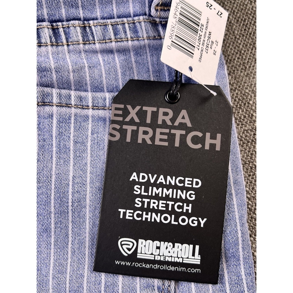 Rock & Roll‎ Jeans Women's 27x25 Straight Cropped Blue Pinstriped Stretch NWT - Picture 3 of 15